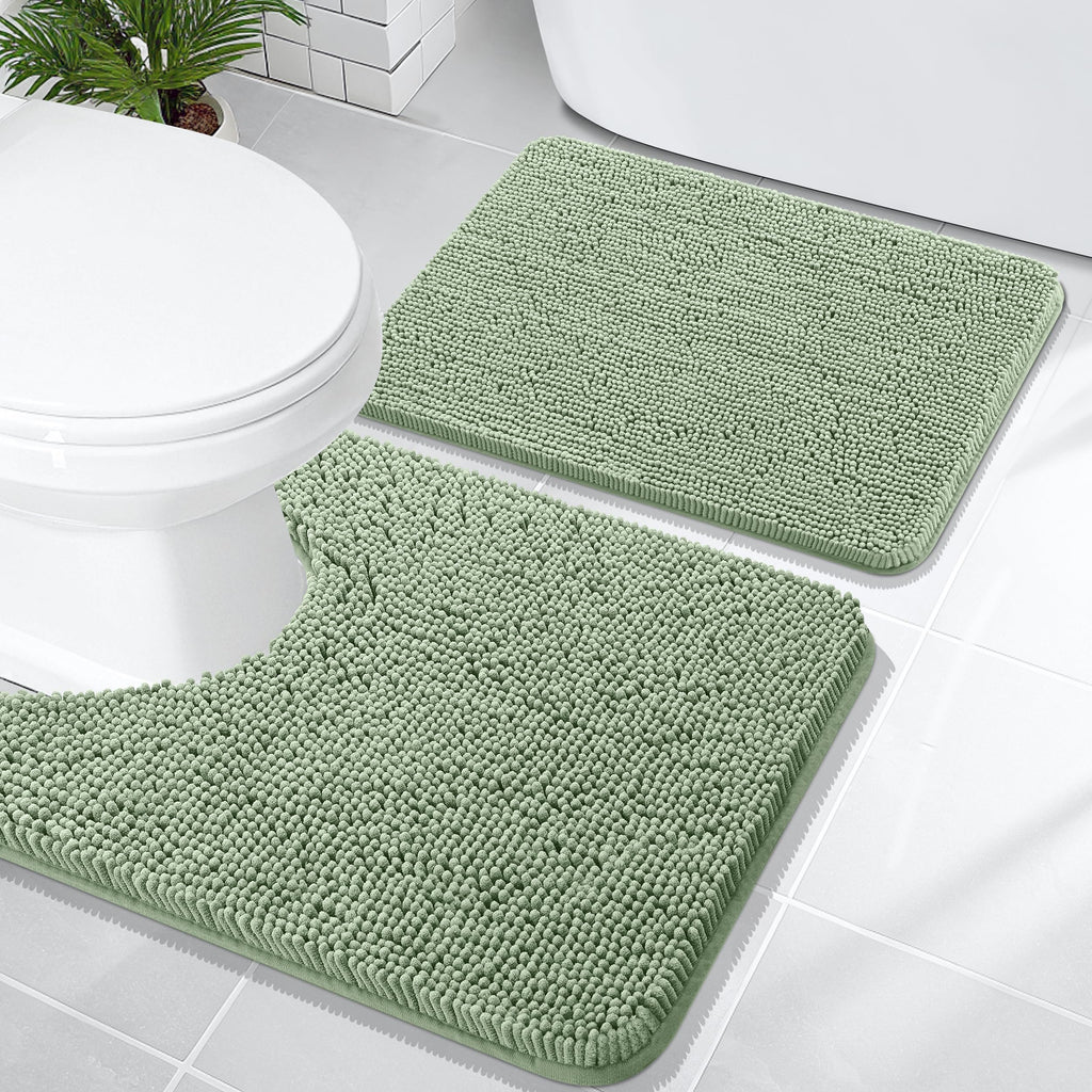OLANLY Bathroom Rugs Sets 2 Piece, Soft Absorbent Chenille Bath Mats and U-Shaped Contour Toilet Mat Area Rug Set, Machine Washable Bath Carpet, Home Decor Accessories(30"x20"+24"x20", Grey)