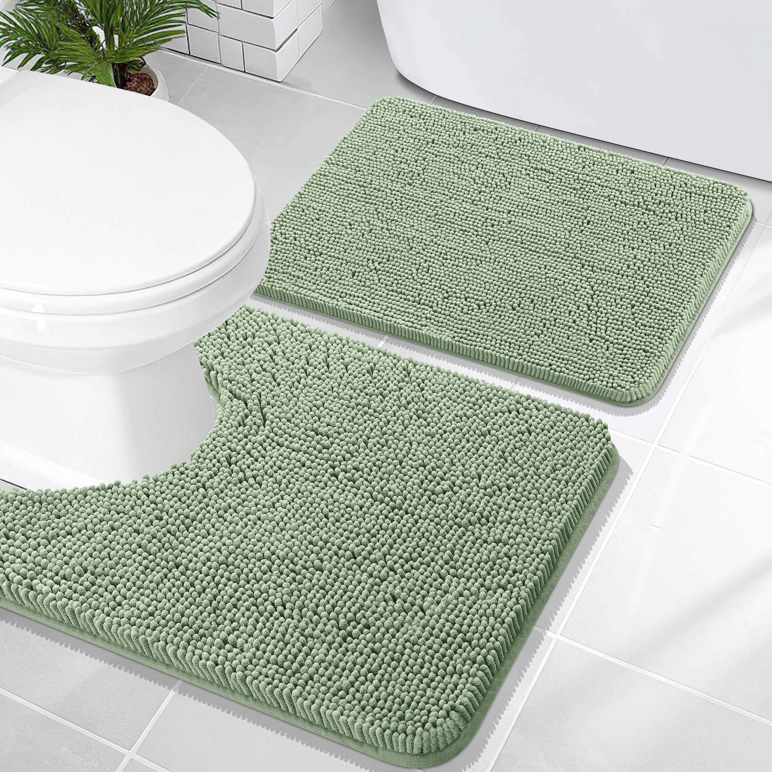 OLANLY Bathroom Rugs Sets 2 Piece, Soft Absorbent Chenille Bath Mats and U-Shaped Contour Toilet Mat Area Rug Set, Machine Washable Bath Carpet, Home Decor Accessories(30"x20"+24"x20", Grey)