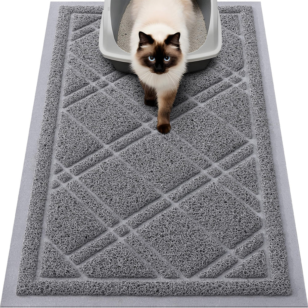 Smiry Cat Litter Box Mat 30x17, Non-Slip Water Resistant Litter Trapping Mat, Easy Clean Less Waste and Urine-Locking Cat Carpet for Indoor, Grey