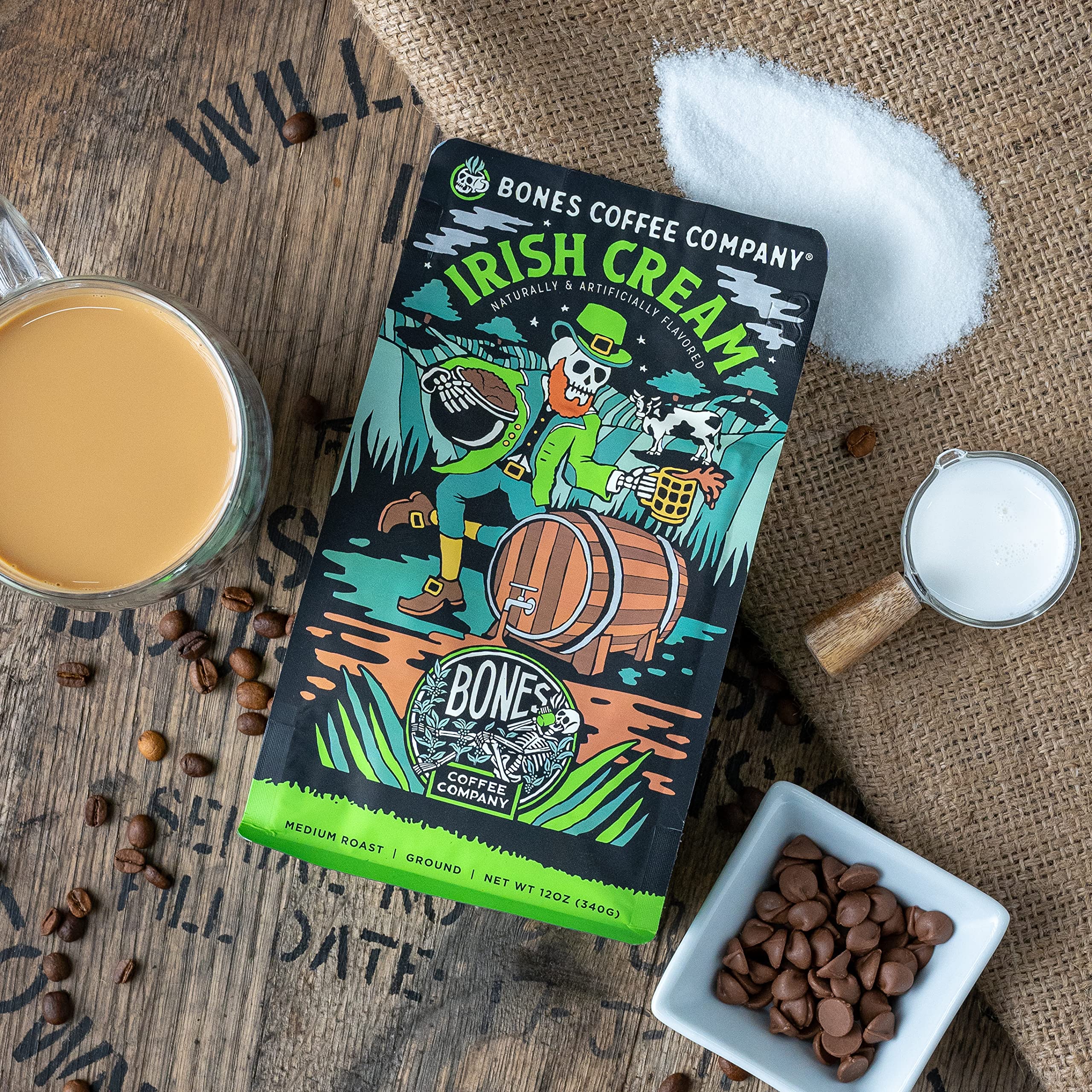 Bones Coffee Company Blueberry Blast Cake, Blueberry Pancakes Flavored Coffee, Medium Roast Low Acid Arabica Beans Compatible with Auto drip and French Press Coffee Maker, 12 Oz Ground