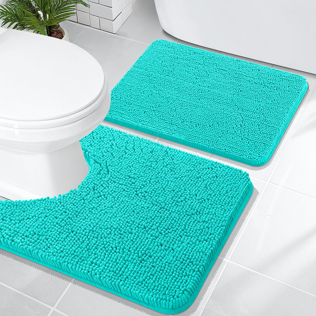 OLANLY Bathroom Rugs Sets 2 Piece, Soft Absorbent Chenille Bath Mats and U-Shaped Contour Toilet Mat Area Rug Set, Machine Washable Bath Carpet, Home Decor Accessories(30"x20"+24"x20", Grey)