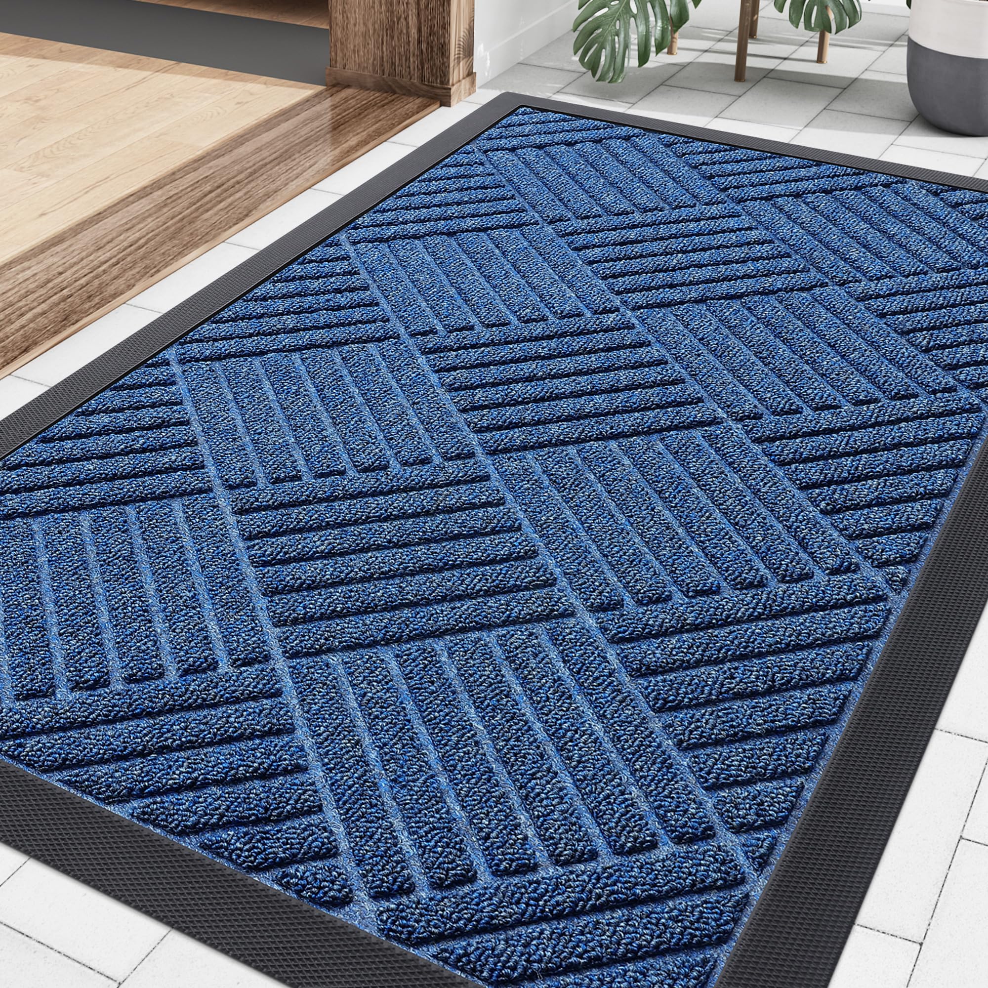 Smiry Front Door Mat Outside Entrance, Heavy Duty Outdoor Indoor Natural Rubber Doormat, Non Slip, Trap Dirt and Moisture, Easy Clean, Low Profile Patio Porch Entryway Mat, 29.5x17, Grey