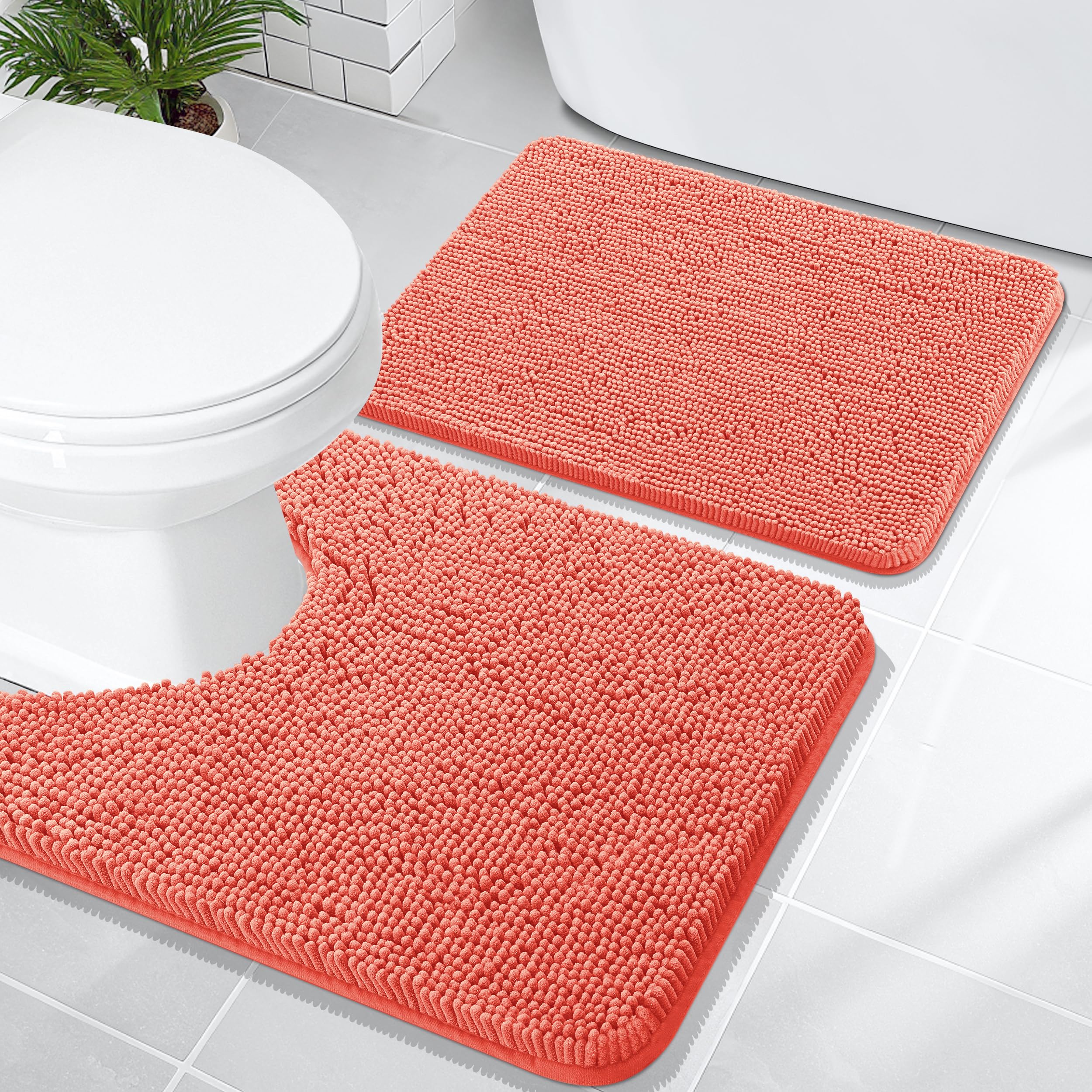 OLANLY Bathroom Rugs Sets 2 Piece, Soft Absorbent Chenille Bath Mats and U-Shaped Contour Toilet Mat Area Rug Set, Machine Washable Bath Carpet, Home Decor Accessories(30"x20"+24"x20", Grey)