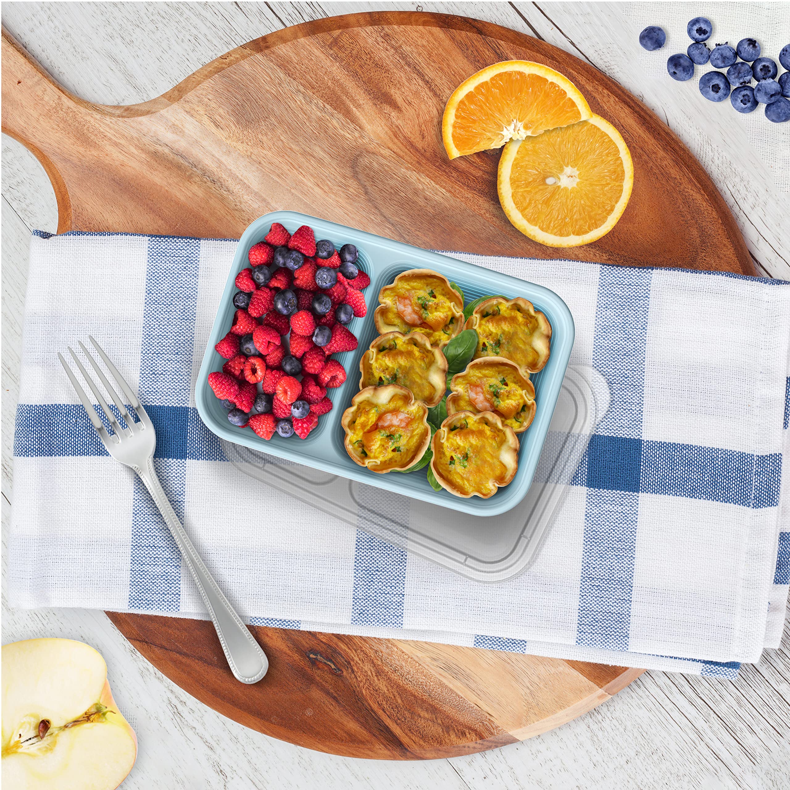 Bentgo Prep - 2-Compartment Snack Containers with Lids - Reusable, Microwaveable, Durable, PFAS & BPA-Free, Freezer, & Dishwasher-Safe Meal Prep Food Storage - 10 Trays & 10 Lids (Basil Glitter)