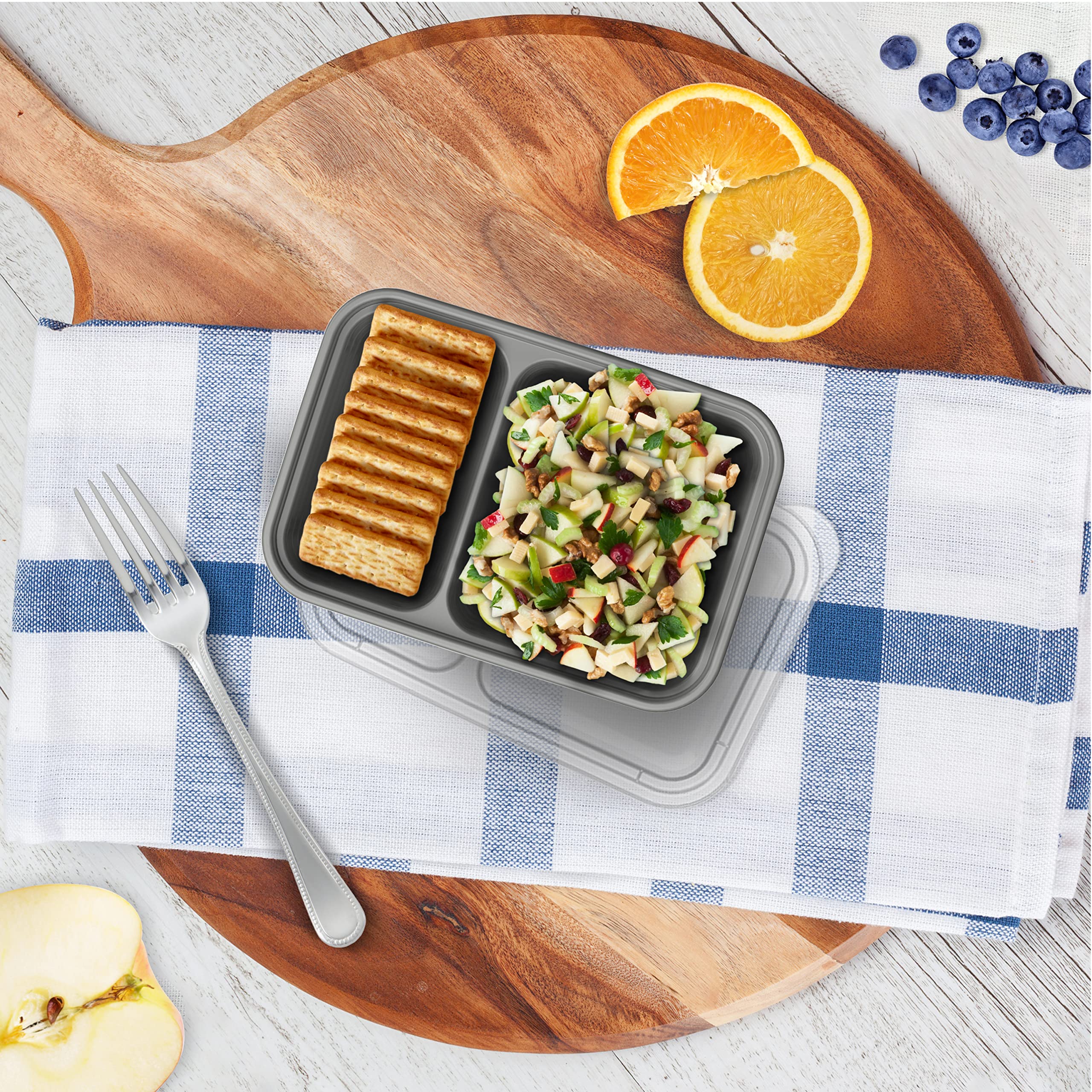 Bentgo Prep - 2-Compartment Snack Containers with Lids - Reusable, Microwaveable, Durable, PFAS & BPA-Free, Freezer, & Dishwasher-Safe Meal Prep Food Storage - 10 Trays & 10 Lids (Basil Glitter)